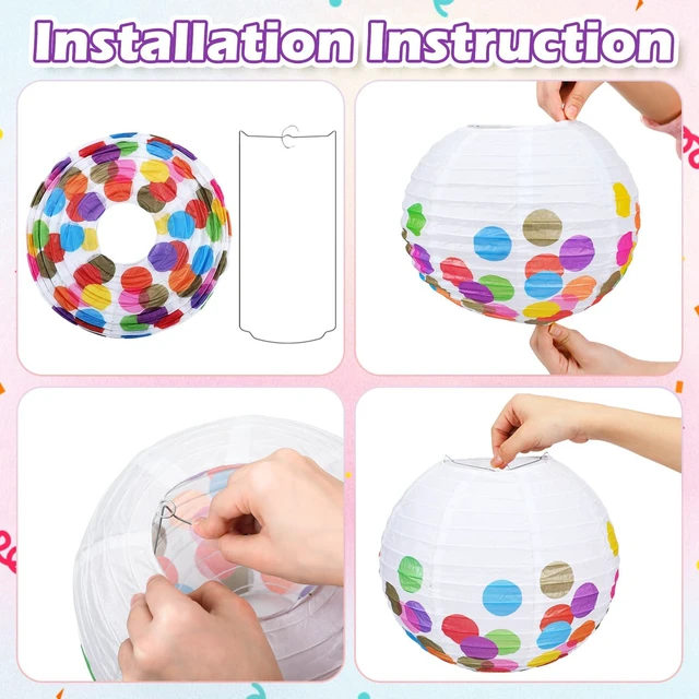Alt view image 5 of 7 - 12 Pcs Pastel Paper Lanterns 10" Dots Classic Color Hanging Lanterns for Classroom Birthday Wedding Ceiling, Back to School Party, Assorted Pastel Colors Set, Round Paper Decor