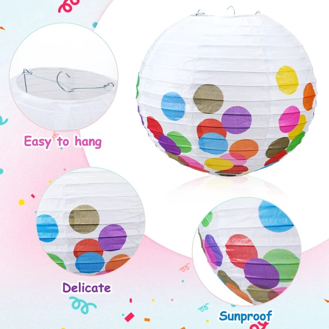 Alt view image 4 of 7 - 12 Pcs Pastel Paper Lanterns 10" Dots Classic Color Hanging Lanterns for Classroom Birthday Wedding Ceiling, Back to School Party, Assorted Pastel Colors Set, Round Paper Decor
