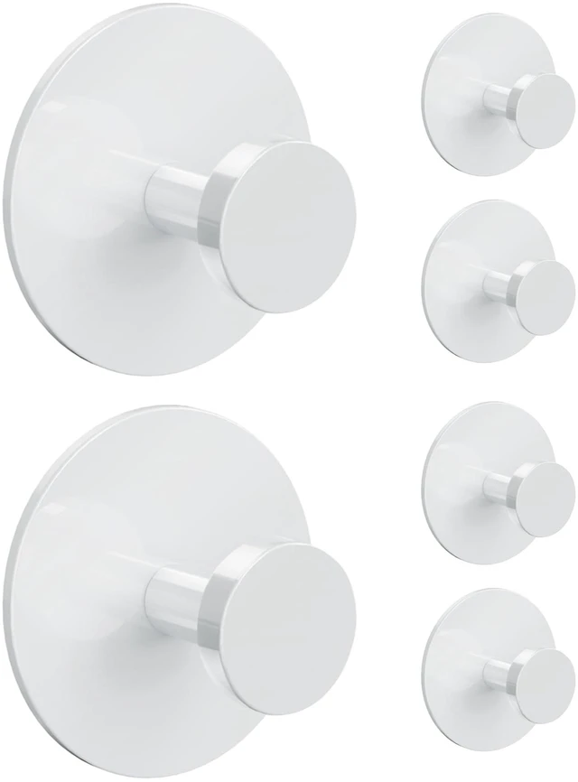 Main image of White Adhesive Wall Hook for Coat and Towel: Extra Sticky 12 LB (Max), Stainless Coat Rack Door Holder Hanger, 6-Pack Heavy Duty