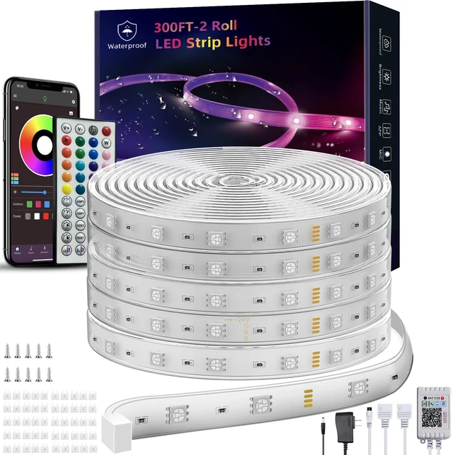 Main image of 300ft Outdoor Led Strip Lights Waterproof, Ip68 Outside Led Light Strip Waterproof with Remote and App Control, Exterior Led Rope Lights Music Syne RGB Strip Lights for House Decor (2*150ft)