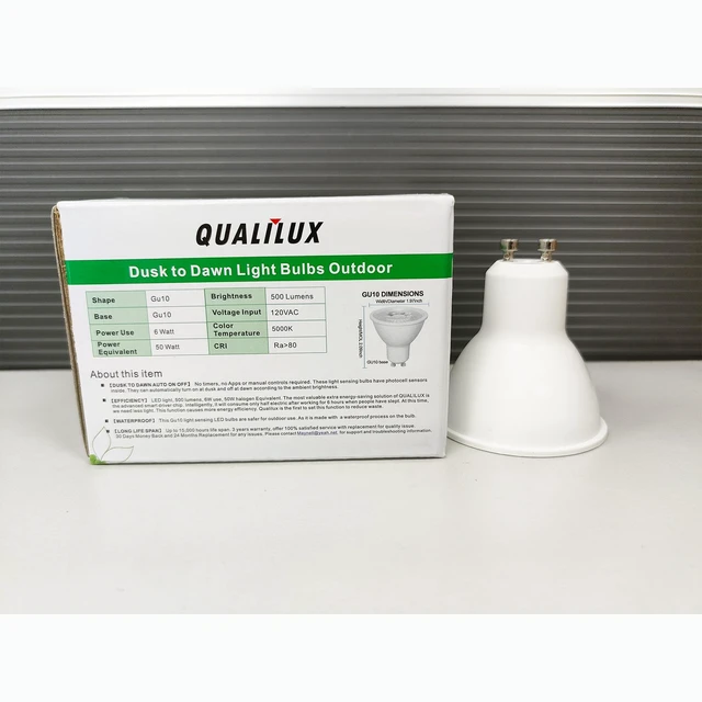 Alt view image 3 of 5 - Dusk to Dawn Light Bulbs, Auto On/Off Light Sensing LED Bulbs Outdoor,Daylight, MR16 GU10 4-Pack, 6W 500LM 50W Equivalent, HQ-H045