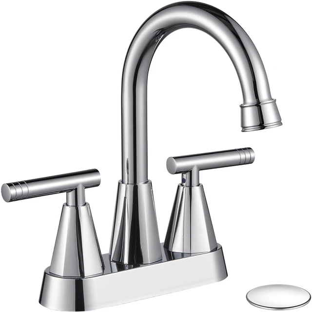 Main image of Chrome Bathroom Faucets, Centerset Bathroom Sink Faucet 4 Inch with Pop Up Drain and Supply Hoses, 2 Handle Stainless Steel Faucet for Vanity, RV, Farmhouse, 2 or 3 Hole