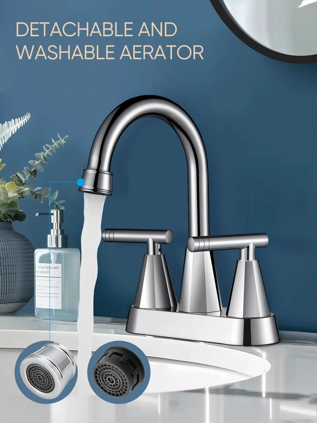 Alt view image 3 of 7 - Chrome Bathroom Faucets, Centerset Bathroom Sink Faucet 4 Inch with Pop Up Drain and Supply Hoses, 2 Handle Stainless Steel Faucet for Vanity, RV, Farmhouse, 2 or 3 Hole