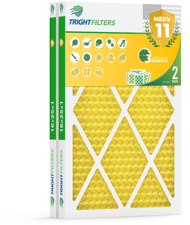 Main image of 16x25x1 Air Filter MERV 11 HVAC Furnace Filter Pleated 2 Pack Electrostatic Pleated, 3-Month HVAC AC Furnace Filters Replacement, MPR 1000-1200 & FPR 7, Actual Size: 15.67 x 24.69 x 0.79