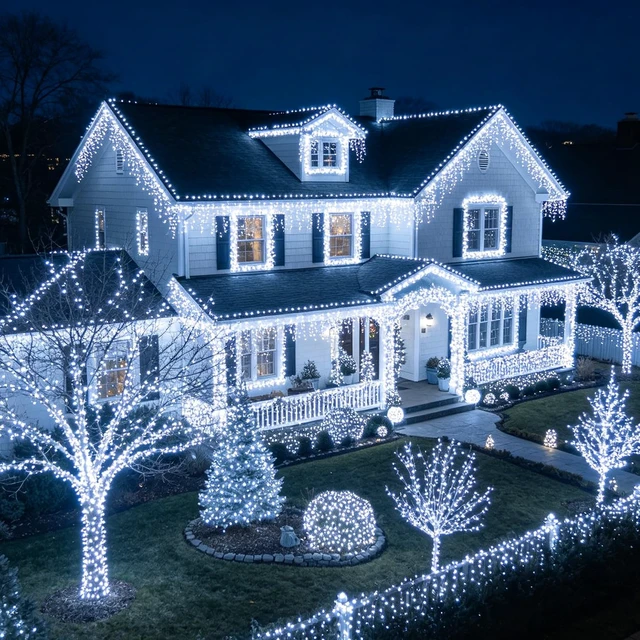 Alt view image 2 of 7 - 300 LED String Lights Outdoor Indoor, Extra Long 98.5FT Super Bright Christmas Lights, 8 Lighting Modes, Plug in Waterproof Fairy Lights for Holiday Wedding Party Bedroom Decorations (White)