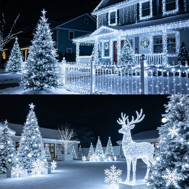 Alt view image 3 of 7 - 300 LED String Lights Outdoor Indoor, Extra Long 98.5FT Super Bright Christmas Lights, 8 Lighting Modes, Plug in Waterproof Fairy Lights for Holiday Wedding Party Bedroom Decorations (White)