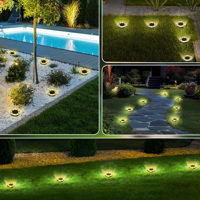 Alt view image 5 of 7 - 16Pack Solar Ground Lights Outdoor, 8 LED, IP65 Waterproof, Warm White 600mAh Ni-MH battery, 8-10h runtime, stainless steel, ABS and PP body, solar garden lights for pathways, lawns and driveways
