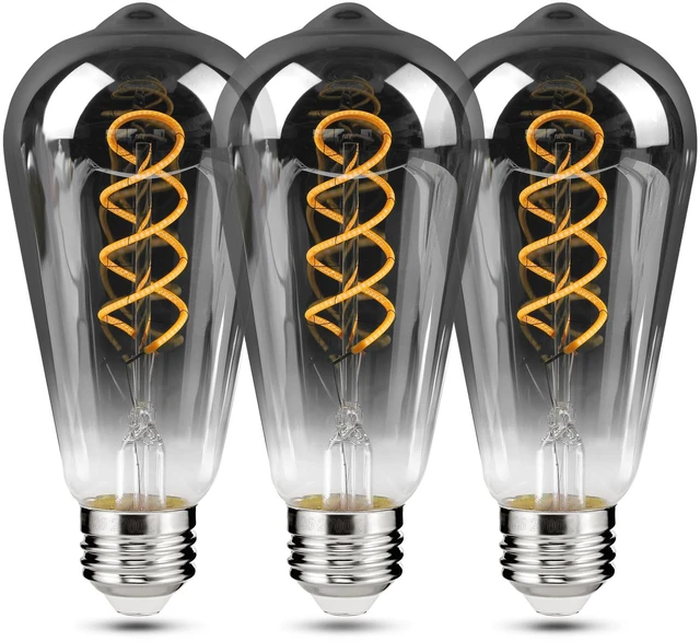 Main image of E26 ST64 Vintage Edison Light Bulbs, Smoky Grey Coated Glass, Dimmable, 4W(20W Equivalent) 150 Lumens, 2700K Soft White, Spiral Filaments Design, Antique Style, 25000 Hrs, 3-Pack