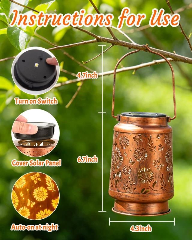 Alt view image 4 of 7 - 2 Pack Sunflower Solar Lantern Lights, Outdoor Lanterns Garden Decor, Hanging Solar Lantern for Backyard Porch Patio Table Yard Balcony Lawn Pathway, Gifts for Women Grandma Mom