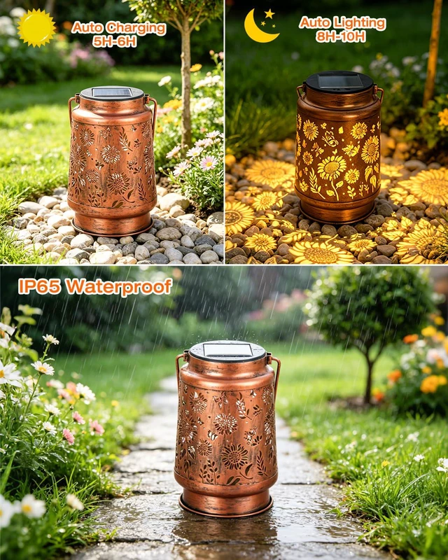 Alt view image 3 of 7 - 2 Pack Sunflower Solar Lantern Lights, Outdoor Lanterns Garden Decor, Hanging Solar Lantern for Backyard Porch Patio Table Yard Balcony Lawn Pathway, Gifts for Women Grandma Mom