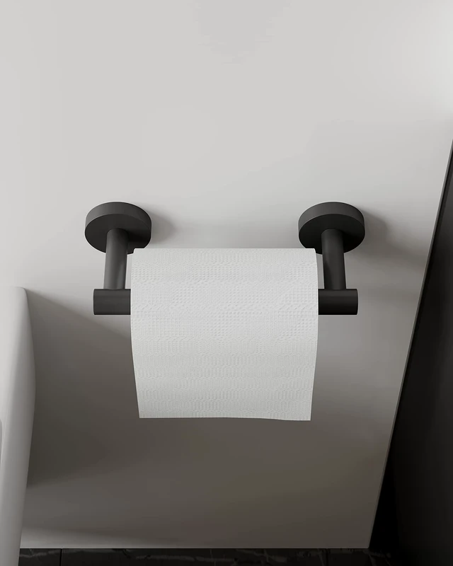 Alt view image 3 of 6 - Matte Black Toilet Paper Holder Wall Mount for Bathroom Dual-Post Pivoting Tissue Roll Holder with Round Base, 304 Stainless Steel, Rustproof, Screw-in, for Hotels & Apartments