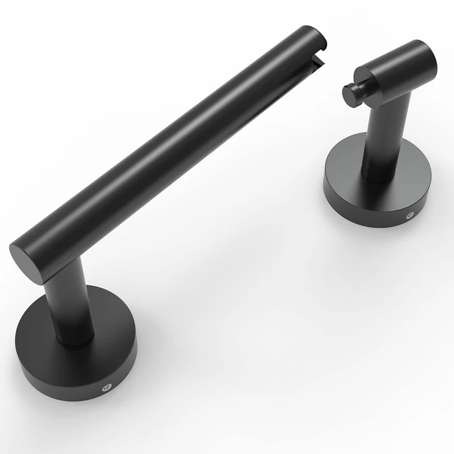 Main image of Matte Black Toilet Paper Holder Wall Mount for Bathroom Dual-Post Pivoting Tissue Roll Holder with Round Base, 304 Stainless Steel, Rustproof, Screw-in, for Hotels & Apartments