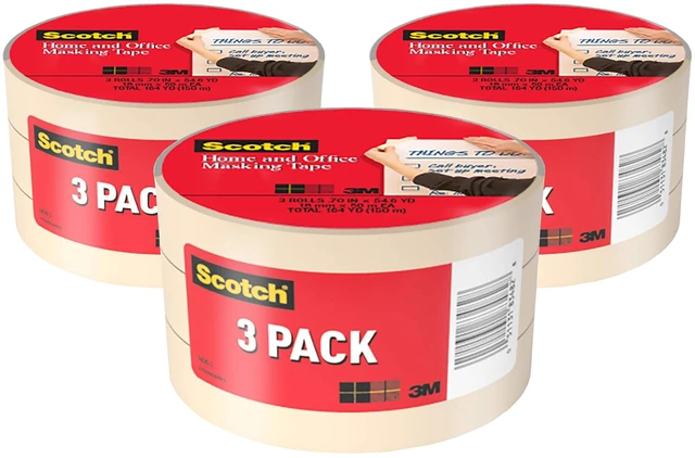 Main image of Masking Tape, 0.70 in x 54.6 yd, Great for Everyday Use, Strong Adhesive, Tan Masking Tape (3436-3), 3 Rolls (Pack of 3)