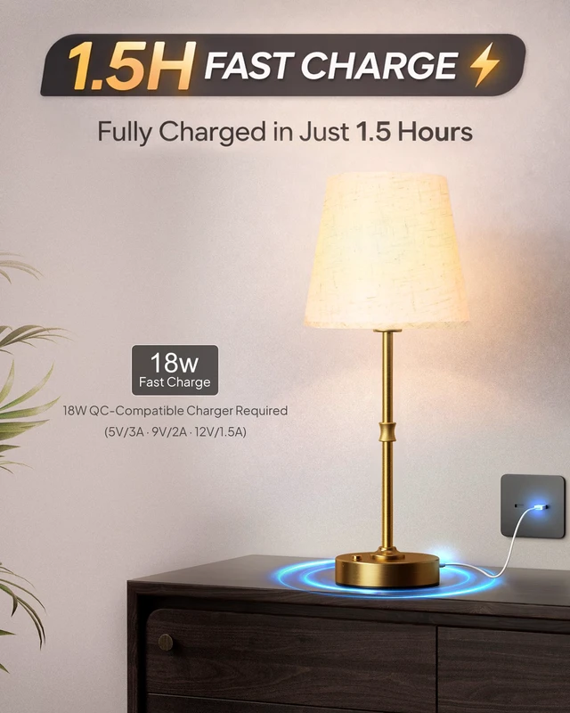 Alt view image 3 of 7 - Cordless Table Lamp Rechargeable: Fast Charging & Long Lasting - 2700K Warm Light Small Vintage Gold Side Table Lamps - Dinning Living Room Bedroom - Linen Shade
