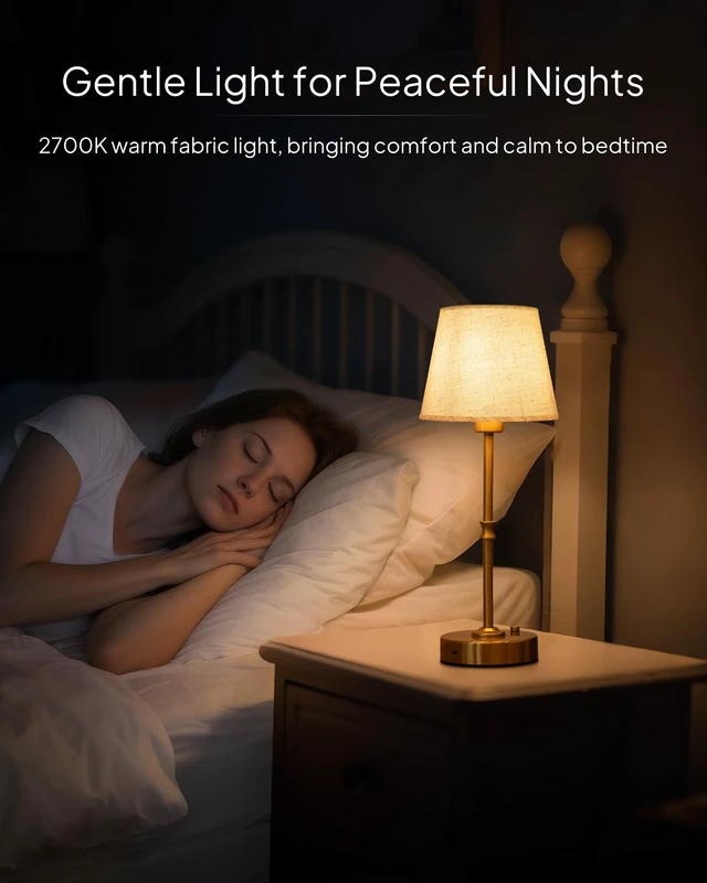Alt view image 6 of 7 - Cordless Table Lamp Rechargeable: Fast Charging & Long Lasting - 2700K Warm Light Small Vintage Gold Side Table Lamps - Dinning Living Room Bedroom - Linen Shade