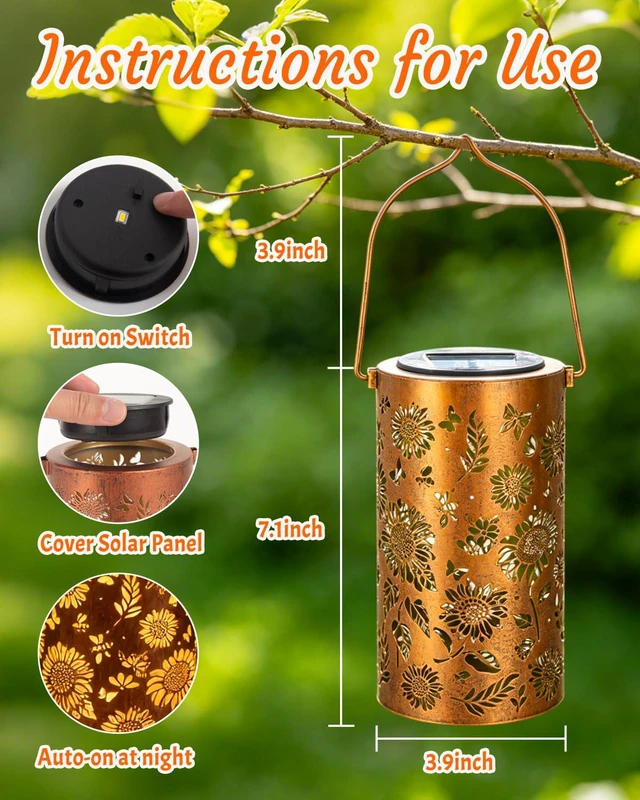 Alt view image 4 of 7 - 2Pack Sunflower Solar Lanterns Outdoor Waterproof, Birthday Gifts for Women Mom Grandma, Hanging Solar Lights for Yard, Patio, Porch, Garden Decor