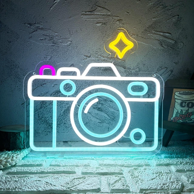 Main image of Camera Neon Sign Dimmable LED Light Up Wall Decor Multi-Color Retro Photography Studio Art Vintage Vlogger Background Accessory for Bedroom, Gaming Room, Store Photographer Gifts(13.3 * 12.2in)