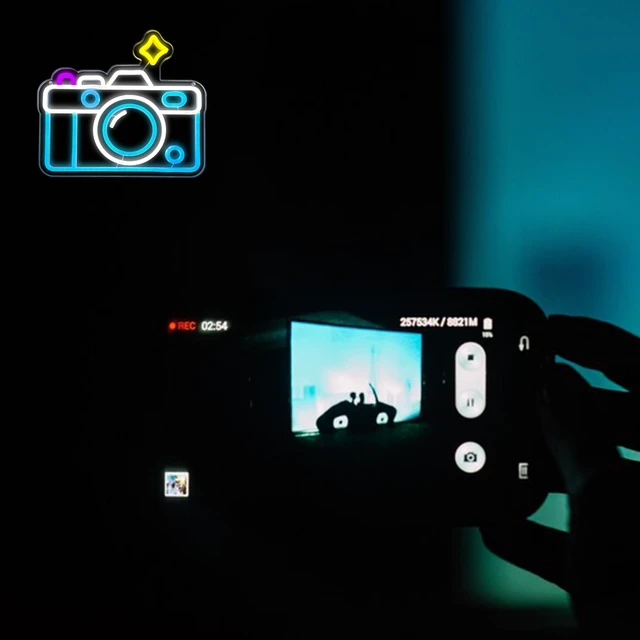 Alt view image 5 of 6 - Camera Neon Sign Dimmable LED Light Up Wall Decor Multi-Color Retro Photography Studio Art Vintage Vlogger Background Accessory for Bedroom, Gaming Room, Store Photographer Gifts(13.3 * 12.2in)