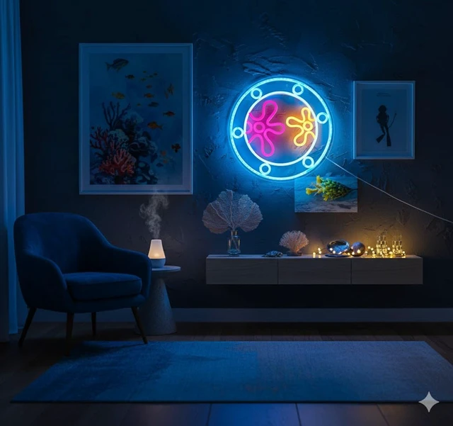 Alt view image 3 of 7 - Ocean World Porthole Neon Lights, LED Under Sea Porthole Neon Signs for Wall Decor,USB Night Light for Game Room Bedroom Birthday Wedding Party Gifts(13.3 * 13.3in)