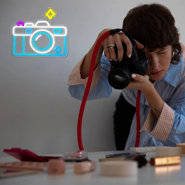 Alt view image 3 of 6 - Camera Neon Sign Dimmable LED Light Up Wall Decor Multi-Color Retro Photography Studio Art Vintage Vlogger Background Accessory for Bedroom, Gaming Room, Store Photographer Gifts(13.3 * 12.2in)