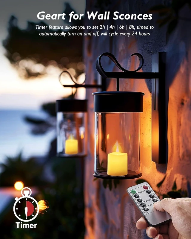 Alt view image 2 of 6 - 24 Pack Flameless LED Votive Tealight Candles with Timer Remote 2/4/6/8h timer remote included, 400hr CR2450 battery, warm white flicker glow, flicker/steady mode, for Hard to Reach Spots