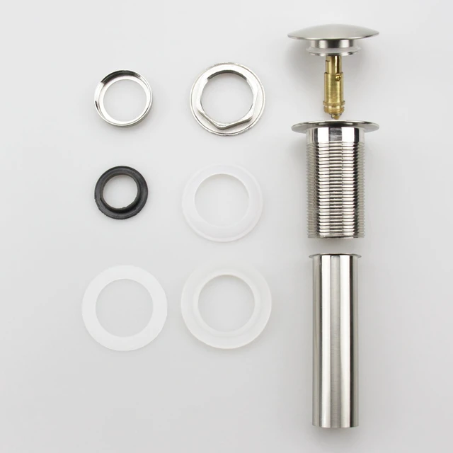 Alt view image 4 of 7 - Bathroom Sink Pop Up Drain Assembly Without Overflow Fits 1.57 to 2.36 Inch Sink Openings with 1-1/4 Inch Tailpiece Large Cap Solid Brass Drain Stopper (Brushed Nickel) (Pack of 2)