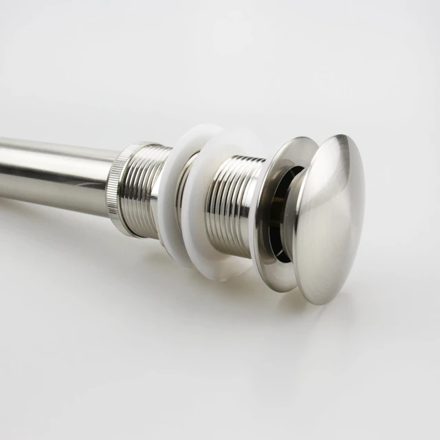 Alt view image 3 of 7 - Bathroom Sink Pop Up Drain Assembly Without Overflow Fits 1.57 to 2.36 Inch Sink Openings with 1-1/4 Inch Tailpiece Large Cap Solid Brass Drain Stopper (Brushed Nickel) (Pack of 2)