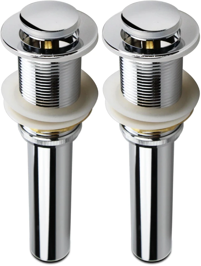 Main image of Bathroom Sink Pop Up Drain Assembly Without Overflow Fits 1.57 to 2.36 Inch Sink Openings with 1-1/4 Inch Tailpiece Small Cap Solid Brass Drain Stopper (Polished Chrome) (Pack of 2)