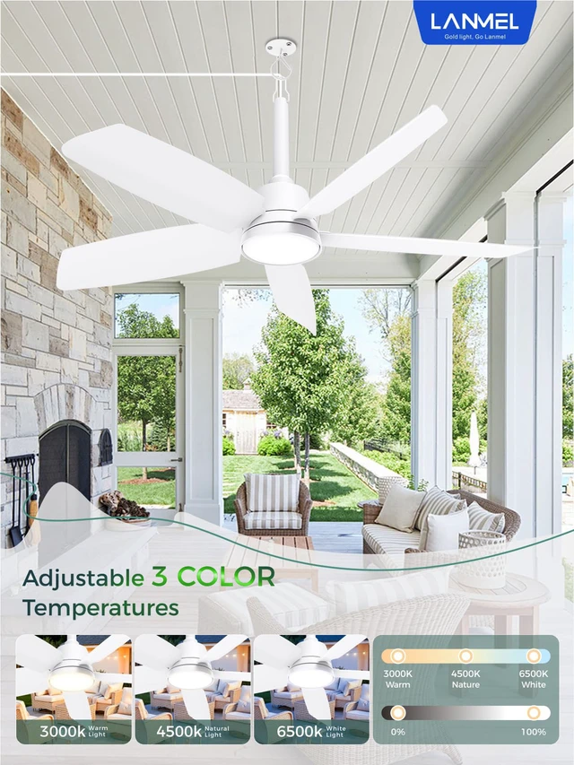 Alt view image 2 of 7 - Outdoor Gazebo Ceiling Fan with Light and Remote, 36 Inch, White Plug-In, IP65 Waterproof, Hanging with Hook, 6 Speed, Reversible, 3CCT, Dimmable, Portable, for Patio, Canopy, Porch, RV