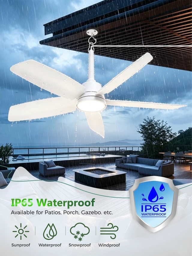 Alt view image 5 of 7 - Outdoor Gazebo Ceiling Fan with Light and Remote, 36 Inch, White Plug-In, IP65 Waterproof, Hanging with Hook, 6 Speed, Reversible, 3CCT, Dimmable, Portable, for Patio, Canopy, Porch, RV
