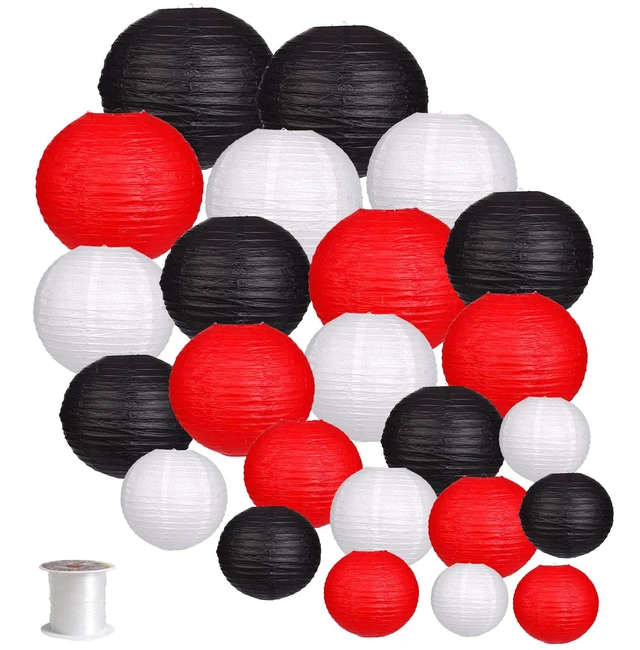 Main image of 24pcs Hanging Round Paper Lanterns Red and Black Party Decorations Paper Lanterns Party Decorations for Wedding, Birthday Party, Baby Showers, Graduation, Anniversary, Black/Red