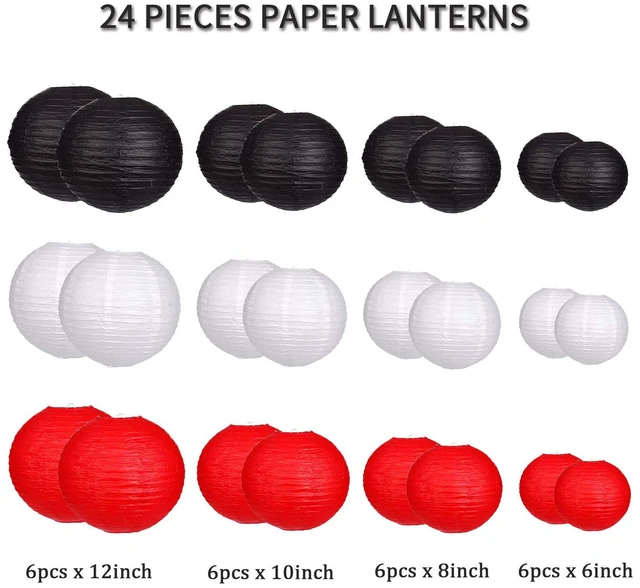 Alt view image 2 of 7 - 24pcs Hanging Round Paper Lanterns Red and Black Party Decorations Paper Lanterns Party Decorations for Wedding, Birthday Party, Baby Showers, Graduation, Anniversary, Black/Red