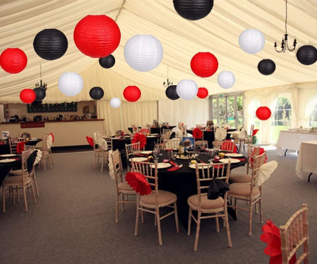 Alt view image 4 of 7 - 24pcs Hanging Round Paper Lanterns Red and Black Party Decorations Paper Lanterns Party Decorations for Wedding, Birthday Party, Baby Showers, Graduation, Anniversary, Black/Red