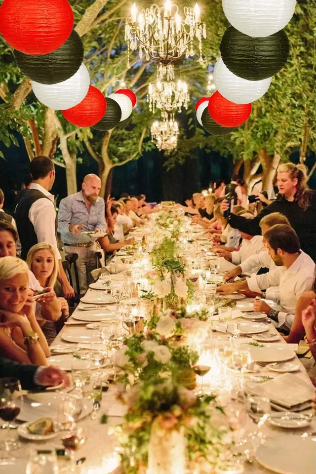 Alt view image 5 of 7 - 24pcs Hanging Round Paper Lanterns Red and Black Party Decorations Paper Lanterns Party Decorations for Wedding, Birthday Party, Baby Showers, Graduation, Anniversary, Black/Red