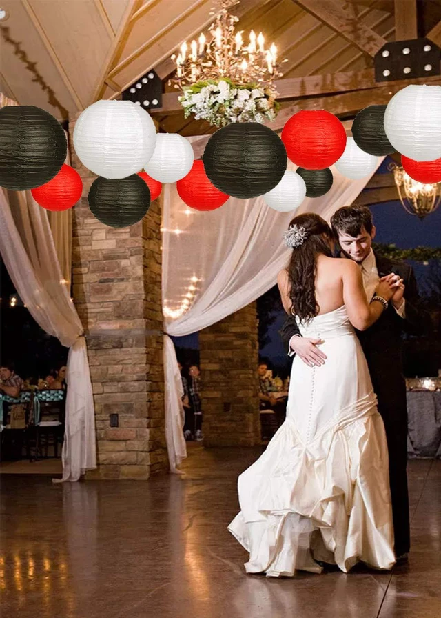 Alt view image 3 of 7 - 24pcs Hanging Round Paper Lanterns Red and Black Party Decorations Paper Lanterns Party Decorations for Wedding, Birthday Party, Baby Showers, Graduation, Anniversary, Black/Red