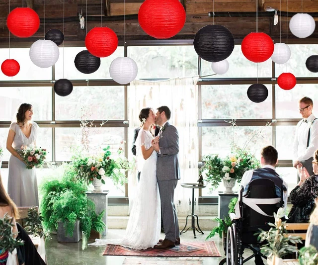 Alt view image 6 of 7 - 24pcs Hanging Round Paper Lanterns Red and Black Party Decorations Paper Lanterns Party Decorations for Wedding, Birthday Party, Baby Showers, Graduation, Anniversary, Black/Red
