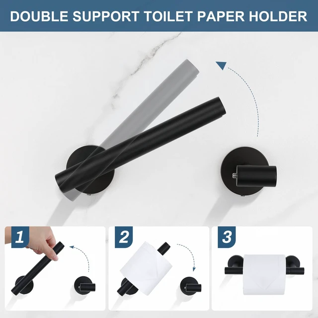 Alt view image 3 of 7 - 5 Pieces Matte Black Bathroom Hardware Accessories Set, Bathroom 23.6 Inch Towel Bar Set Stainless Steel Toilet Paper Holder Round Towel Racks for Bathroom Wall Mounted