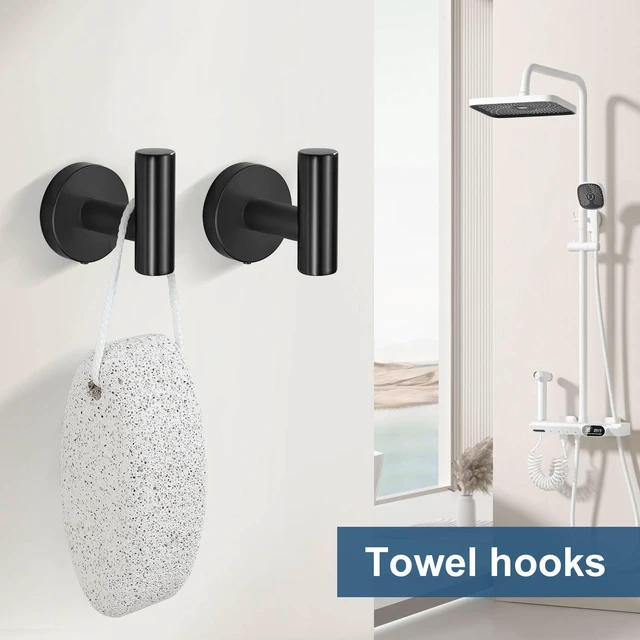 Alt view image 5 of 7 - 5 Pieces Matte Black Bathroom Hardware Accessories Set, Bathroom 23.6 Inch Towel Bar Set Stainless Steel Toilet Paper Holder Round Towel Racks for Bathroom Wall Mounted