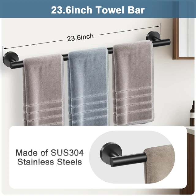 Alt view image 2 of 7 - Matte Black Bathroom Hardware Set, 5 Pieces Black Towel Bar Bathroom Accessories Set, Upgraded Toilet Paper Holder with Shelf, 23.6 Inch Towel Rack Towel Holder for Bathroom Wall