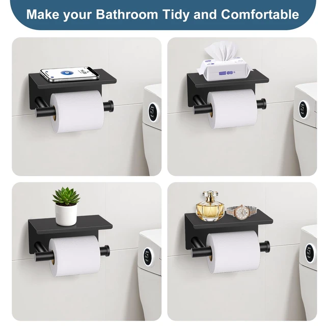Alt view image 3 of 7 - Matte Black Bathroom Hardware Set, 5 Pieces Black Towel Bar Bathroom Accessories Set, Upgraded Toilet Paper Holder with Shelf, 23.6 Inch Towel Rack Towel Holder for Bathroom Wall