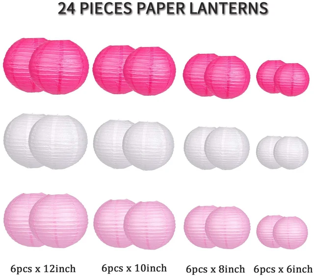 Alt view image 2 of 7 - 24pcs Hanging Round Paper Lanterns Pink Party Decorations Paper Lanterns Party Decorations for Wedding, Baby Showers, Bridal Shower, Girls Birthday Party, Pink/White