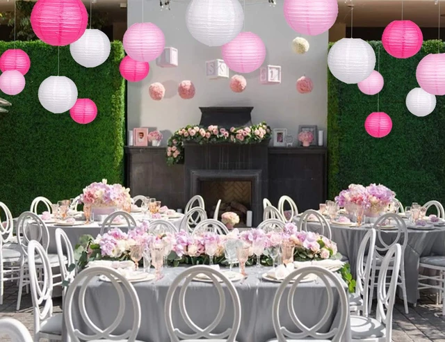 Alt view image 3 of 7 - 24pcs Hanging Round Paper Lanterns Pink Party Decorations Paper Lanterns Party Decorations for Wedding, Baby Showers, Bridal Shower, Girls Birthday Party, Pink/White