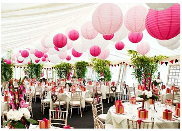 Alt view image 5 of 7 - 24pcs Hanging Round Paper Lanterns Pink Party Decorations Paper Lanterns Party Decorations for Wedding, Baby Showers, Bridal Shower, Girls Birthday Party, Pink/White