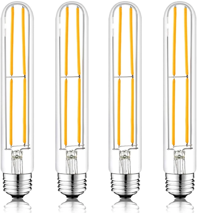 Main image of T10 7.3 Inch Long Tube Bulb LED Light Bulbs, Dimmable, 6W (60W Equivalent), 2700K Warm White, 600 Lumens, E26 Medium Base,120V Edison Bulb, for Wall sconces,Vanity Lights,Badroom (4-Pack)