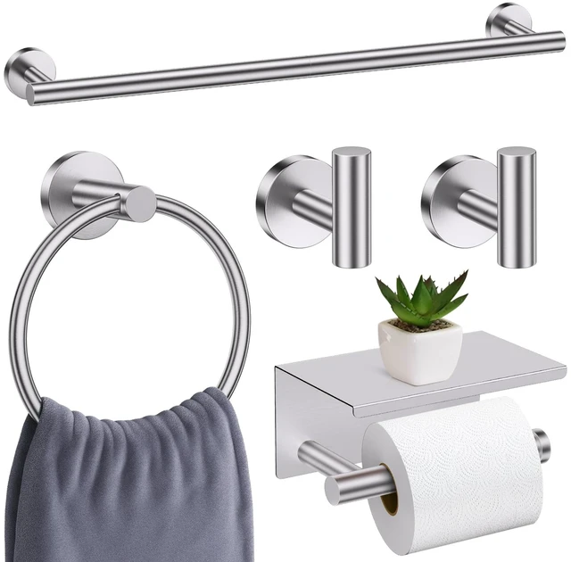 Main image of Brushed Nickel Bathroom Hardware Set, 5 Pieces Towel Bar Bathroom Accessories, Upgraded Toilet Paper Holder with Shelf Set, 23.6 Inch Towel Rack Towel Holder for Bathroom Wall