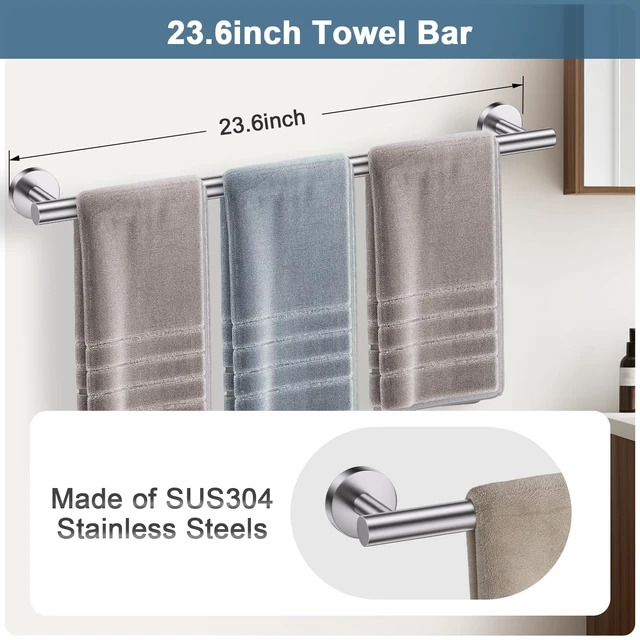 Alt view image 2 of 7 - Brushed Nickel Bathroom Hardware Set, 5 Pieces Towel Bar Bathroom Accessories, Upgraded Toilet Paper Holder with Shelf Set, 23.6 Inch Towel Rack Towel Holder for Bathroom Wall