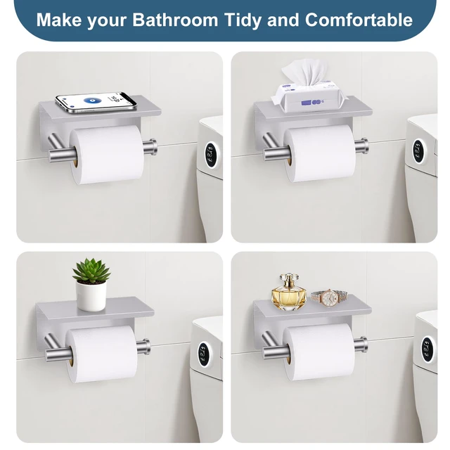 Alt view image 3 of 7 - Brushed Nickel Bathroom Hardware Set, 5 Pieces Towel Bar Bathroom Accessories, Upgraded Toilet Paper Holder with Shelf Set, 23.6 Inch Towel Rack Towel Holder for Bathroom Wall