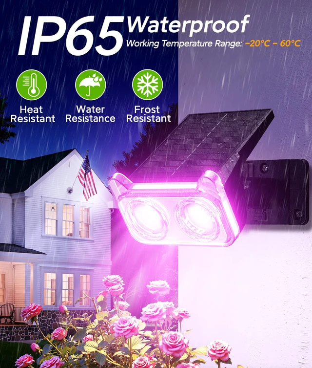 Alt view image 6 of 7 - Solar Lights Outdoor Waterproof IP65, 4 Pack Solar Spot Lights Outdoor with 14 Big LEDs, 2-in-1 Wall Lights & 7 Modes Solar Landscape Spotlights for Pathway Yard Patio Decor Garden Gifts (RGB)