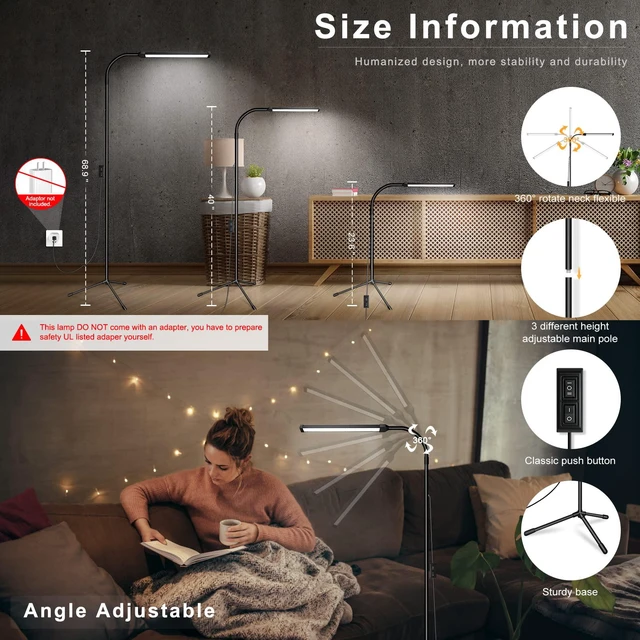 Alt view image 2 of 7 - Led Floor Lamp for eyelash extensions Standing light Floor Lamps for Office Standing Lamp Brightness eyelash lamp tattoo Light Eye Caring Reading lamp for Bedroom makeup light lash light extension