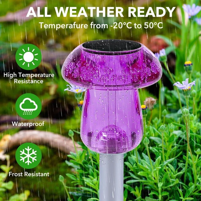 Alt view image 5 of 6 - Solar Lights Outdoor, 16 Pack Mushroom Lights Outside Waterproof, Solar Powered LED Lighting for Garden, Yard, Landscape, Path, Pathway, Lawn, Walkway, Driveway, Backyard Halloween Decor (Purple)